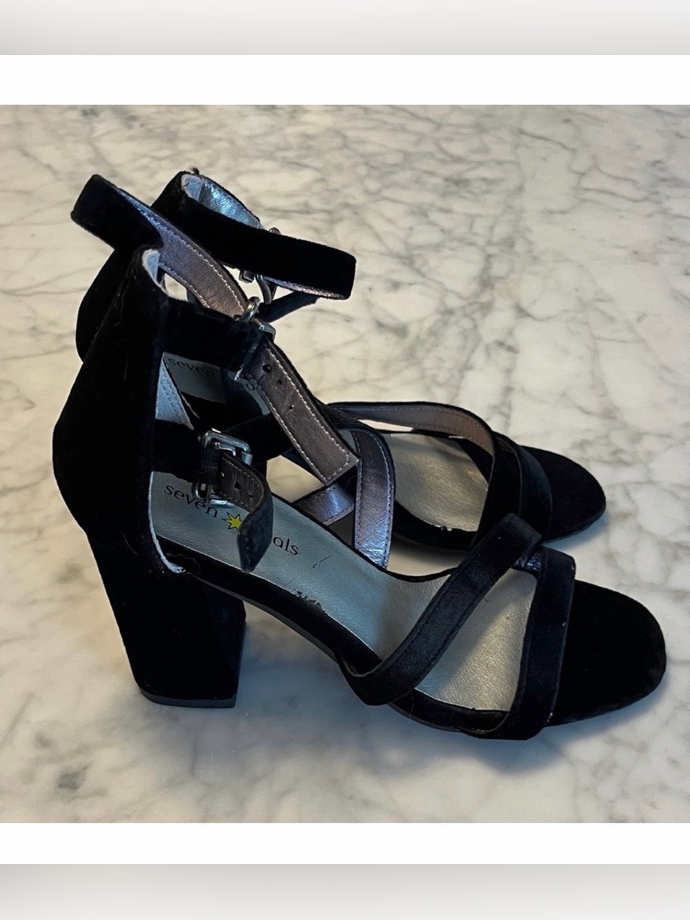 Seven Dials Black Velvet Strappy Heels Women’s Size 6
